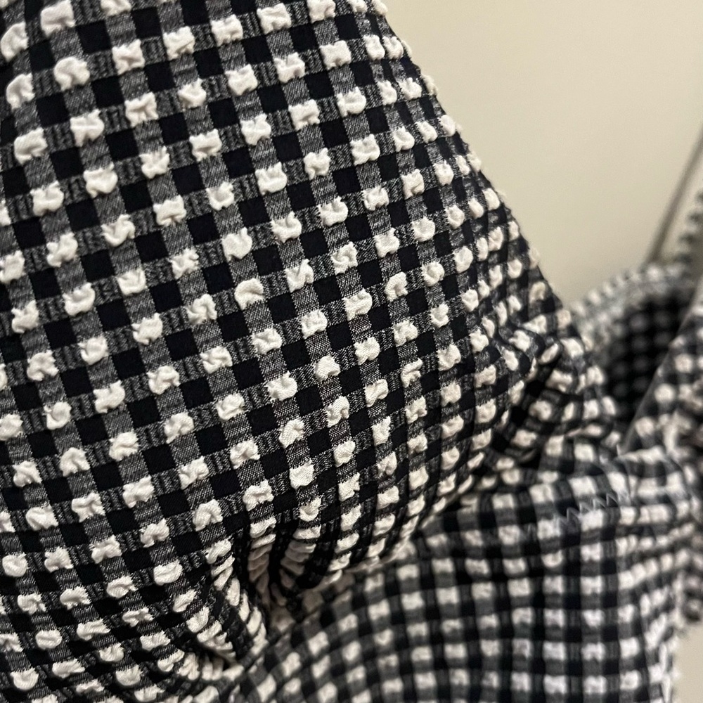 Aerie Seersucker Black and White Gingham Bikini Top with Ruffle Sleeves - Picture 3 of 5